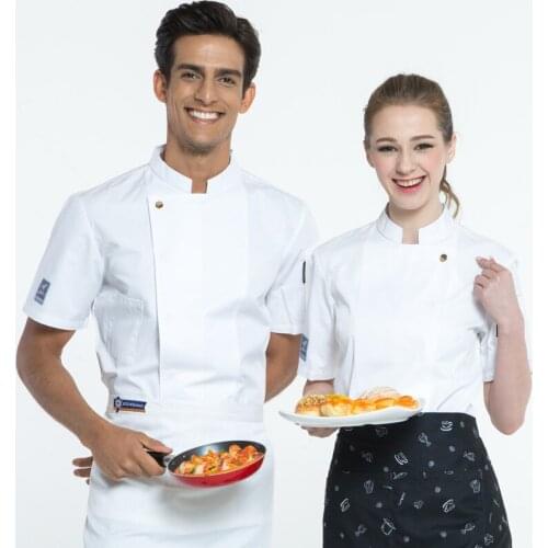 Chef uniform short sleeve professional chef unified restaurant kitchen kitchen black jacket chef High quality summer