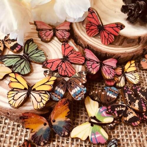 50pcs Vintage Wood Butterfly Button, Sewing Scrap booking Supply