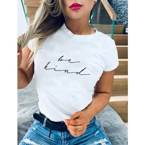 Be Kind Letter Print Women Summer Casual Harajuku Aesthetic T-shirt Female Vintage Short Sleeve O-neck Tees Tops Camisetas Mujer