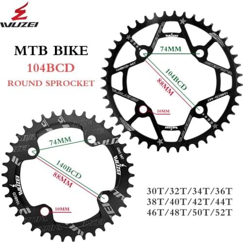 WUZEI MTB Bike 104BCD Chainwheel Narrow Wide Round Shape 30/32/34/36/38/40/42/44/46/48/50/52T Bicycle Chainring Single Plate
