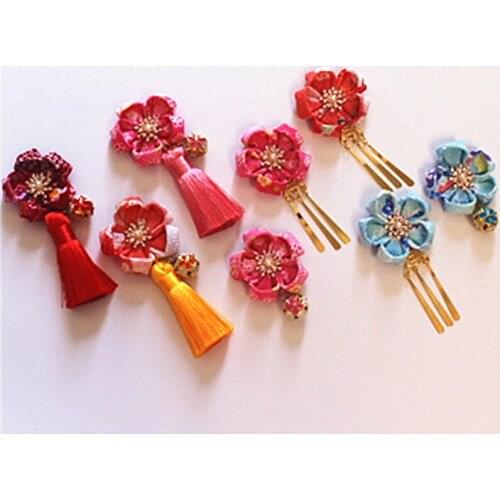 1pcs Kids Hair Decor Sweet Japanese Style Cloth Tassel Hair Clip for Hanfu Kimono Cosplay Prop Hairpin for Girl Gift New