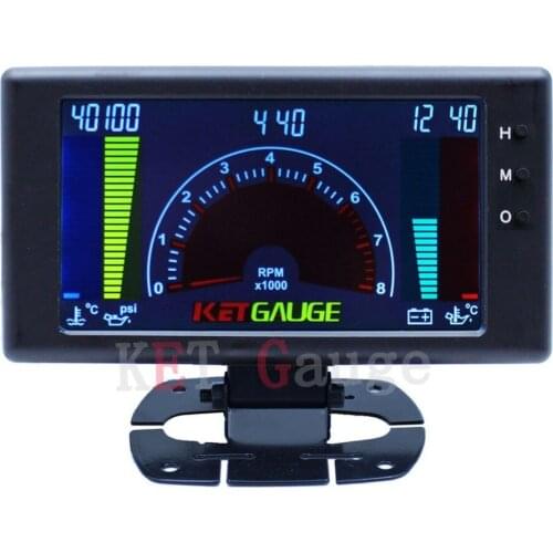 5" LCD 5561 6 in1multiple function gauge tachometer,volts,clock,RPM,water temp,oil temp,oil press car auto meter LED gauge