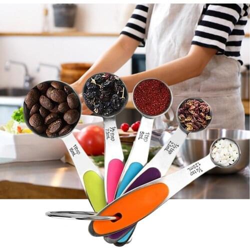 5Pcs/Set Stainless Steel Measuring Spoon Scoop with Scale Baking Measuring Cup Spoon Coffee Beans Tea Spoon Baking Tool