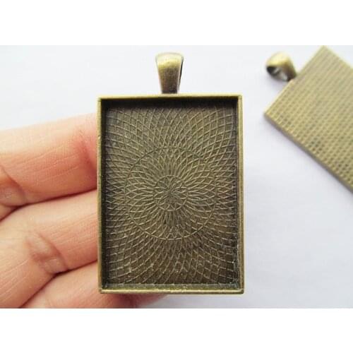 50pcs Antique Silver tone/Antique Bronze Rectangle Base Setting Tray Bezel Pendant,fit 25mmx35mm Cabochon/Cameo,DIY Accessory