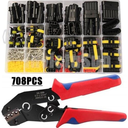 708PCS Waterproof Car Electrical Wire Connector Plug 1/2/3/4/5/6 Pin Motocycle Truck Harness Male Female crimping pliers