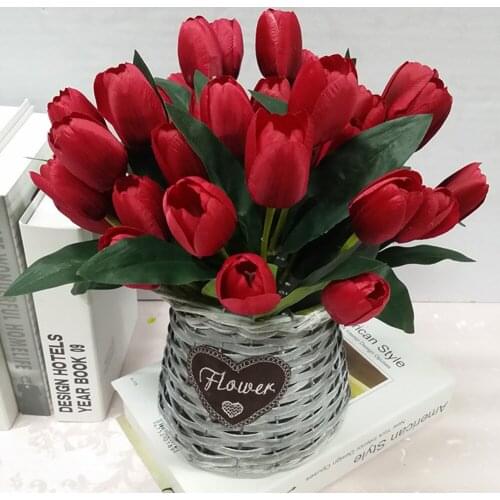 9 Heads Rose Tulip Flowers Bouquet Real Touch Artificial Simulation Flowers for Home Wedding Party Decoration