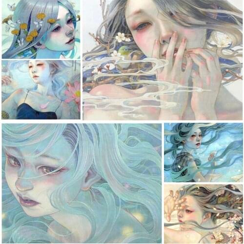 Vivid Drawing Dejected Girls Diy 5D Diamond Painting Full Square and Round Embroidery Mosaic Stitch Wall Art Home Decor for Gift