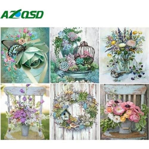 AZQSD DIY Frame Picture By Numbers Flower Handmade Modern Wall Art Painting By Numbers Kits Handpainted Home Decor