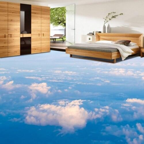 Free shipping HD blue sky white living room bedroom floor painting custom moisture proof self-adhesive 3d wallpaper floor