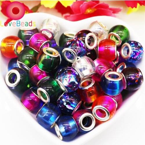 10Pcs 12x10mm Small Round Glass Big Hole Beads Charms fit Pandora European Charms Bracelet Bangle Women Craft for Jewelry Making