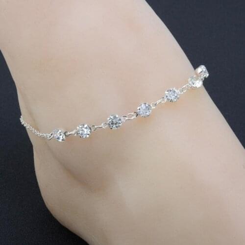 Europe and AmericaSummer Fashion Simple Anklet Crystal Pendants Single Layer Ladies Feet Jewelry Women Ankle
