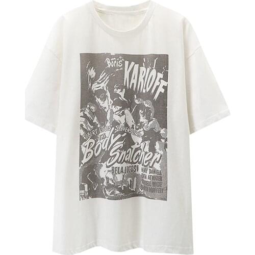 Oversize Women Soft Cotton O Neck T-shirt 2021 Summer Fashion Ladies High Street Loose T-shirt Female Printed Casual T-shirt Top