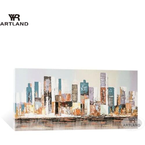 Hot sale home wall decoration Hand painted oil painting on canvas modern city building landscape for living room background