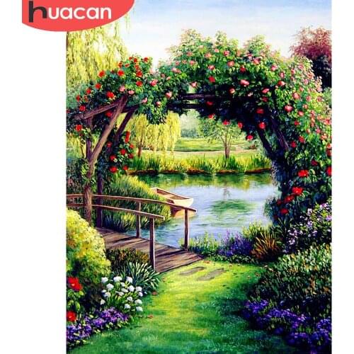 HUACAN Diamond Painting Garden River Diamond Embroidery Mosaic Summer Landscape Home Decoration Wall Stickers