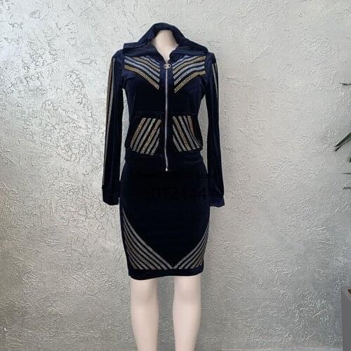 2 Piece Set Women Outfits Velvet Top Midi Skirt Autumn Winter Dashiki African Clothes Long Sleeve Two Piece Sets Africa Clothing