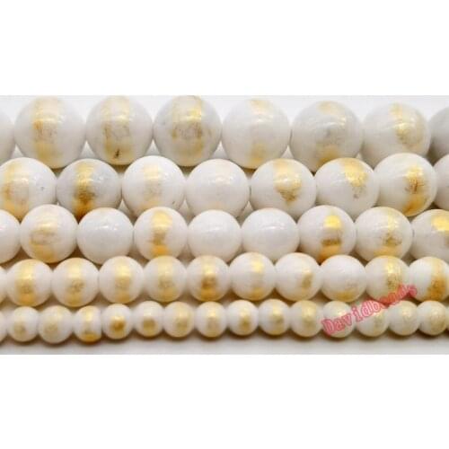 Natural Golden Rainbow Jades Round Loose Stone Beads 4 6 8 10 12mm DIY Gold White Color Stone Beads For Jewelry Making 15