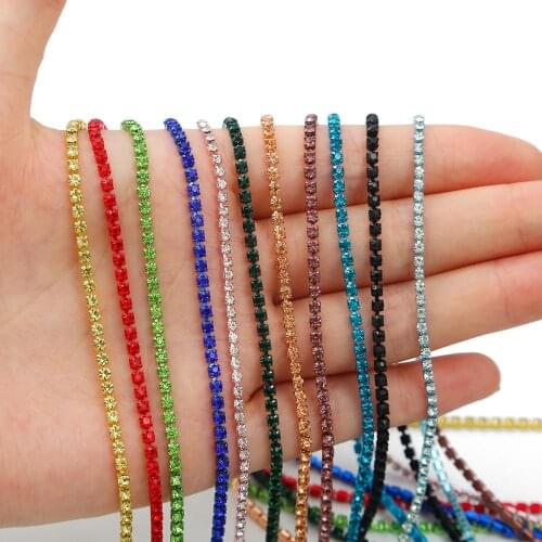 Mix 1Yard SS6 SS8 SS12 Glass Rhinestone Chain Trim Strass Hotfix Crystal Jewelry Rhinestones For Sewing on Clothes Accessories