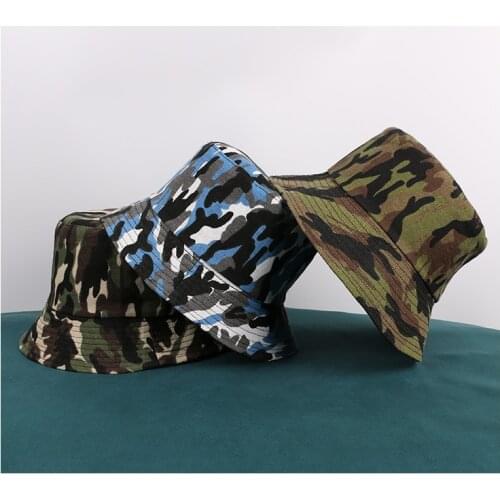 Men Camouflage Casual Fisherman Hat Unisex Fashion Double-sided Wearing Wild Bucket Hat Women Outdoor Cotton Foldable Sun Hats