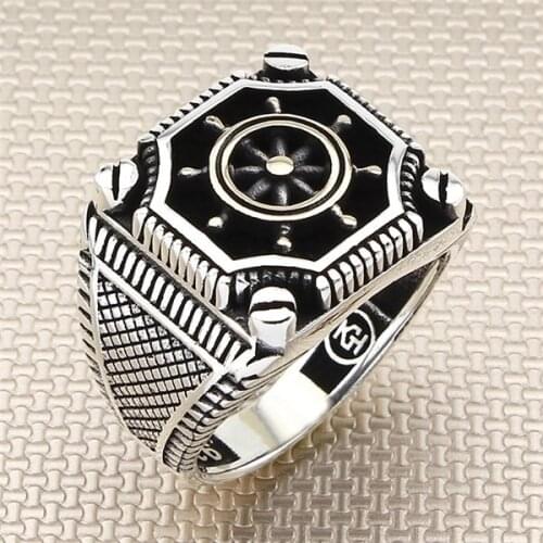 Rudder Square Silver Ring Men Silver Ring Made In Turkey Solid 925 Sterling Silver