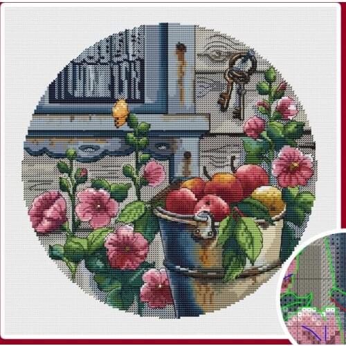 Stich Cross Stitch Kits Craft Mallow and apple outside the window Counted cross stitch Needlework Embroidery Cross-Stitching