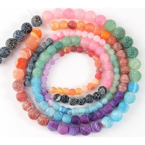 Natural 6 Coloful Frost Cracked Agates Stone Beads Round Loose Spacer Beads For Jewelry Making DIY Bracelet Handmade 6/8/10mm