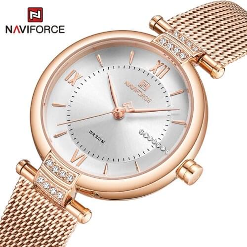NAVIFORCE Fashion Gold Women Watch Luxury Simple Lady Quartz Wristwatch Elegant Girl Gift Bracelet Female Clock Relogio Feminino