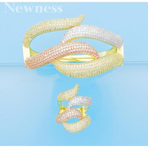 Newness 2019 Hot Charms 2PCS Bamboo Dubai Jewelry Sets Cubic Zirconia Bangle/Ring For Women Brand Nigerian Wedding Jewelry Se