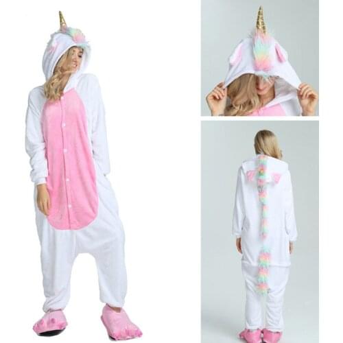 New Winter Christmas Pajamas Family Hooded Unisex Adult KIgurumi Anime Unicorn Warm Pajamas for Women Onesie Flannel Homewear