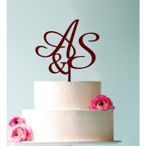Personalized Golden Wedding cake toppers, s cake topper, Two letters wood cake topper