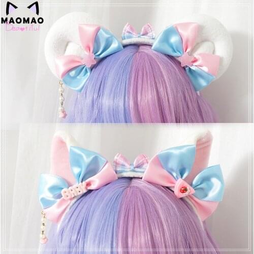 Handmade lovely sweet pink sheep with blue cat ears headband KC soft sister Meng Japanese lolita hair accessories