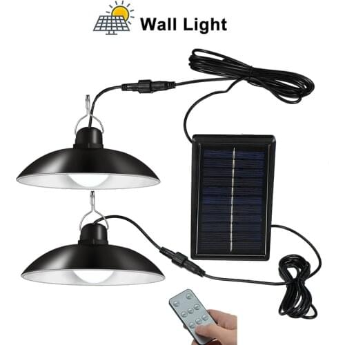 Remote 30 led 2 head Retro Lampshade LED Solar Lights Outdoor Chandelier Waterproof Pendant Lamps For Indoor Yard Garden Patio B