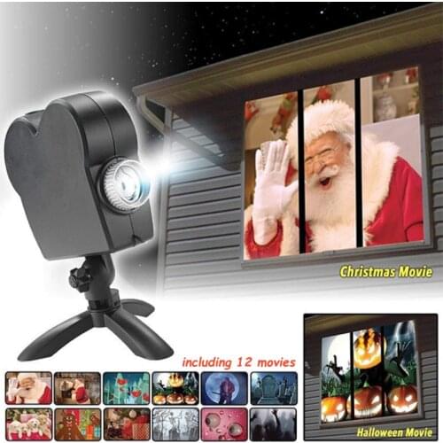 Christmas Decorative LED Laser Window Projector 12 Movies Disco Stage Lamp Window Display Indoor Outdoor Holiday Party LED Light