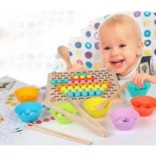 Hand Brain Training Clip Beads for Kids Montessori Color Sorting Wooden Puzzle Board Math Game Toys Baby Early Educational Toys