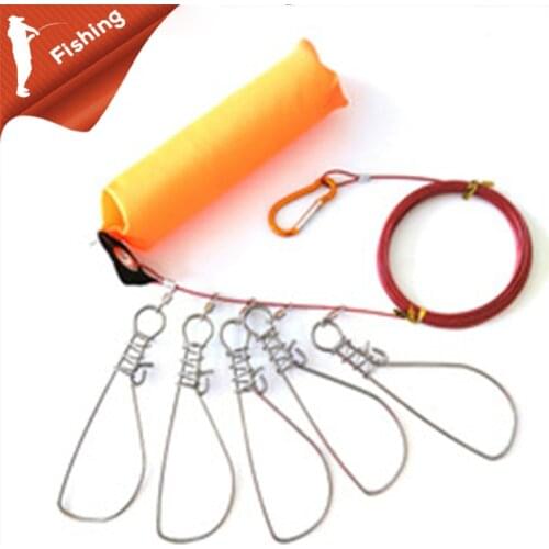 5 Snaps Fishing Lock Buckle Tackle Fishing Accessories Stainless Steel Chain Stringer With Float Live Fish Lure Lock belt