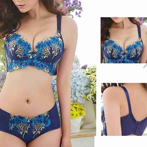 Sexy Lingerie Bra & Brief Sets Womens Underwear Set Sensual Lingerie Floral Embroidery Underwire Push-Up Thin Padded Bra Set