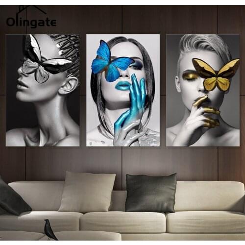 Abstract Modern Butterfly Woman Canvas Painting Vintage Portrait Female Wall Picture One Piece Canvas Poster Home Bedroom Decor