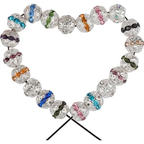 TUMBEELLUWA 10Pcs 10mm Sliver-color Crystal Spacer Ball Beads Metal Beads for DIY Jewelry Making Bracelet Accessories