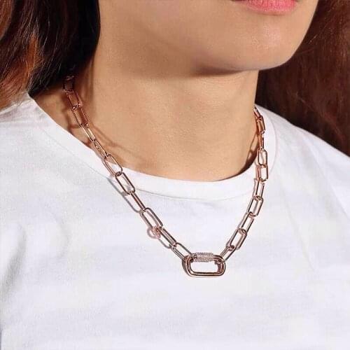 UMGODLY Fashion Necklace High Quality Rose Gold Color Square Single Inlaid Sides Zirconia Stones Women Jewelry Gift