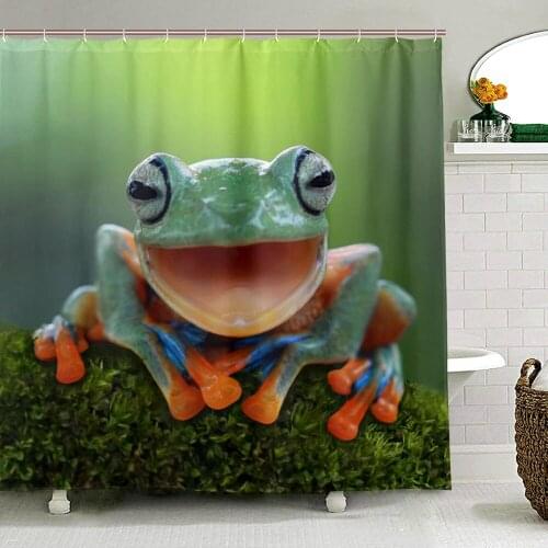 Lovely Frog Shower Curtains Waterproof 3D Digital Printing Animals Polyester Fabric Bath Curtain for Bathroom with 12 Hooks