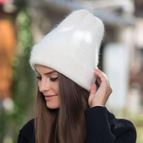 2020 New Rabbit Fur Beanie Hats For Women Winter Beanies Skullies Warm Knitted Angora Wool Hat Gorros Female Cap