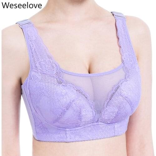 Plus Size Sexy Women Lace Seamless Bras Adjustable Push Up Wire Free Lady Wireless Breathable Bralette Bras Lingerie Big Cup E02