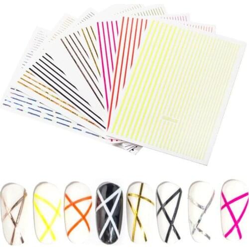 1 Pc Nail Strip Stickers Black/Gold/Rose Gold/Silver Metal Strip Tape Nail Art Adhesive DIY Foil Tips Nail Sticker Decals