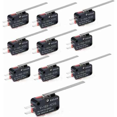 10pcs/lot Electrical Micro Switches V-153-1C25 Limit Switch Long Straight Hinge Lever Type SPDT Switch for Instrument Measure