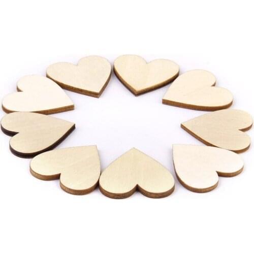 100pcs 20mm Blank Heart Wood Slices Discs for Wedding DIY Crafts Embellishments Christmas Decoration Gifts (Wood Color)