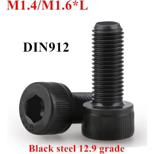 100pcs DIN912 M1.4 M1.6 Black grade 12.9 Alloy Steel Hexagon Socket Hex Head Cap Screw Screws Cylinder Allen Bolts