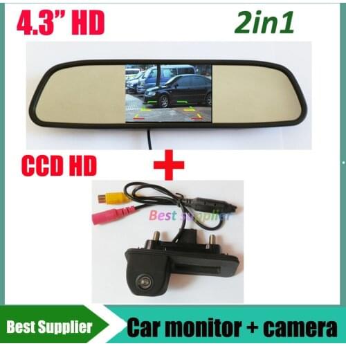 2in1 CCD car rear view parking camera for skoda octavia fabia audi A1 car backup rearview camera + car mirror monitor