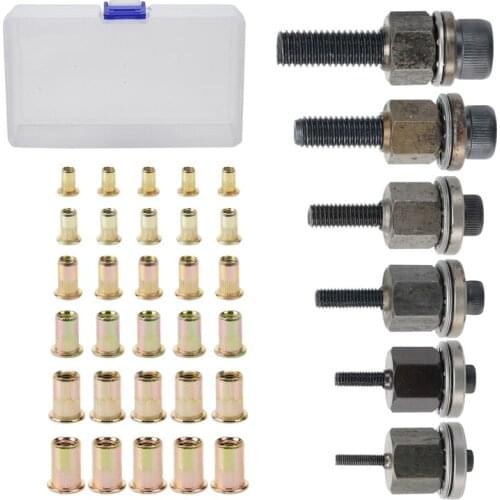 36PCS Pneumatic Rivet Tool Iron Nut Thread Pull Head Riveting Nut M3-M10 Multi Size Insert Nutsert Cap