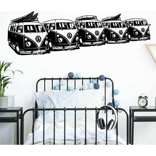 5Pcs Surf Vans Camping Rv Car Wall Sticker Children Room Playroom Travel Camper Summer Beach Auto Wall Decal Vinyl Decor