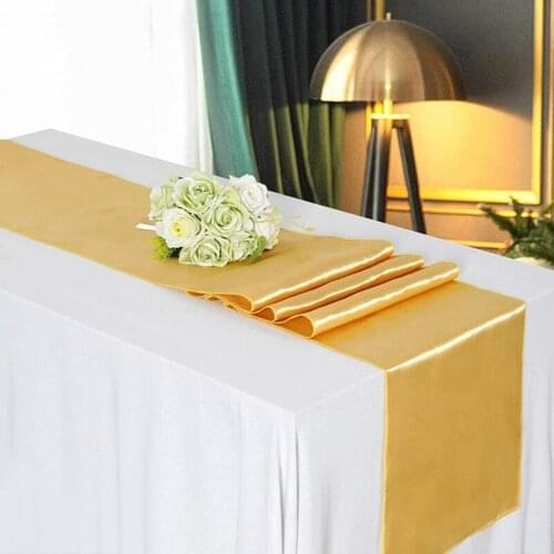 5 Pack Satin Table Runner Gold Long Wedding Satin Silk Table Runner for Wedding Banquet Party Decoration 12 x 108 Inch