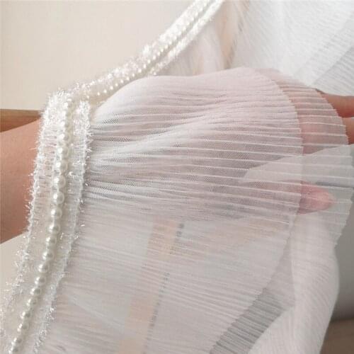 5yard white pearl lace trims Wave Ruffle trims and ribbons for wedding dress accessories Pearl beaded trimming for clothes